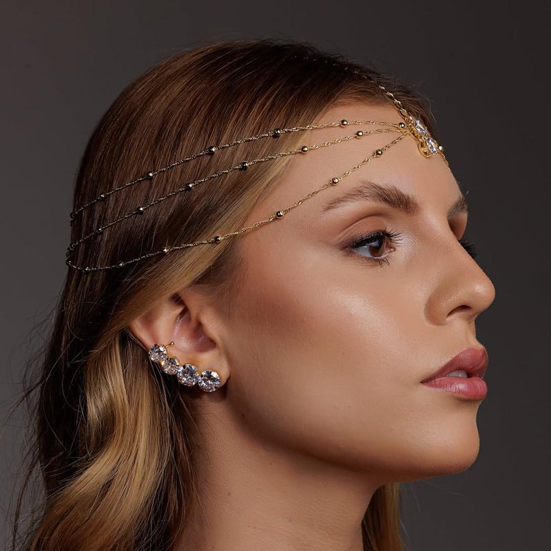 STONEFANS Layered Gold Head Chain Renaissance Rhinestone Forehead Headband Festival 1920s Accessories for Women Wedding Headpiece - Image 3